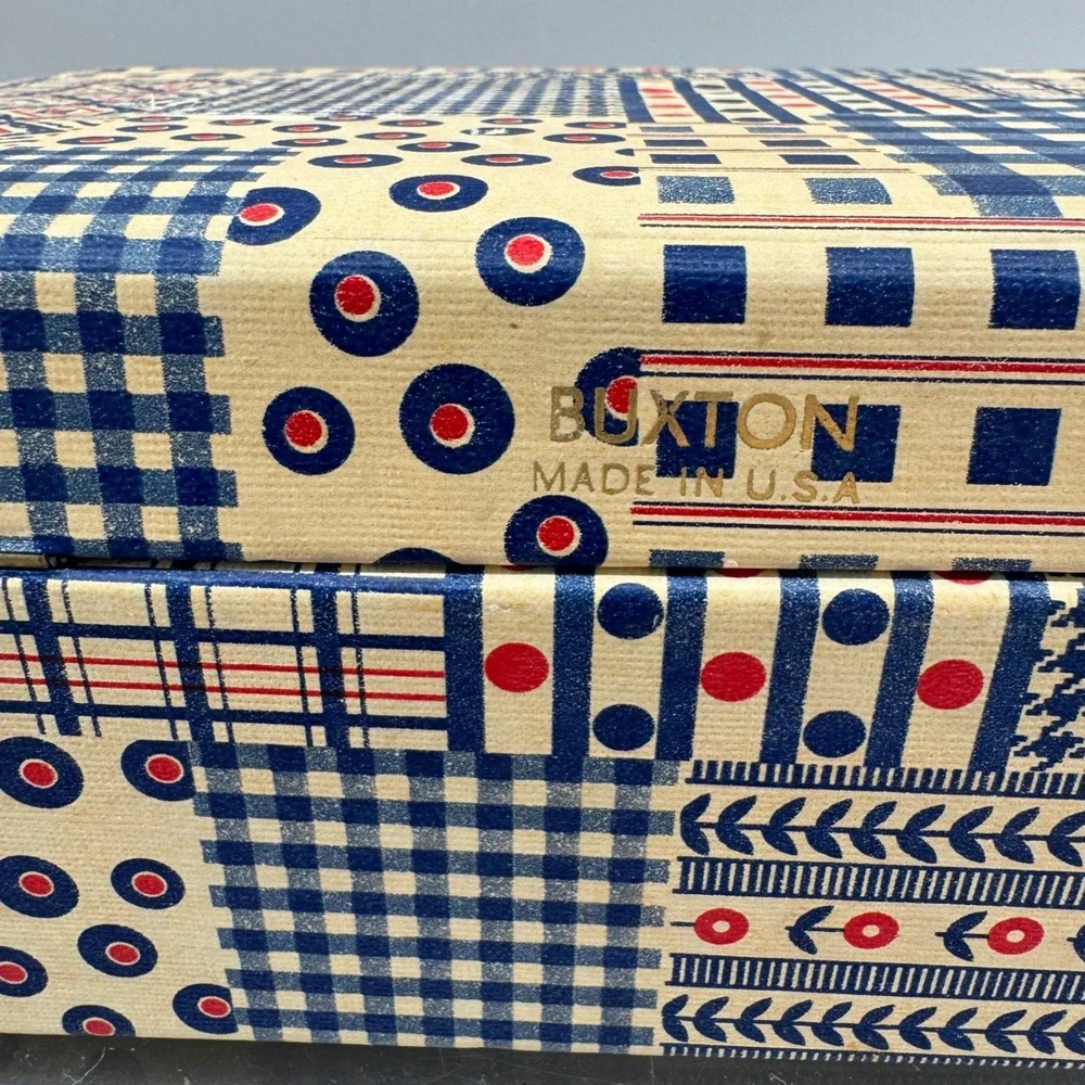 Buxton Vintage Jewelry Box Patchwork Geometric Print Organizer Blue Red USA